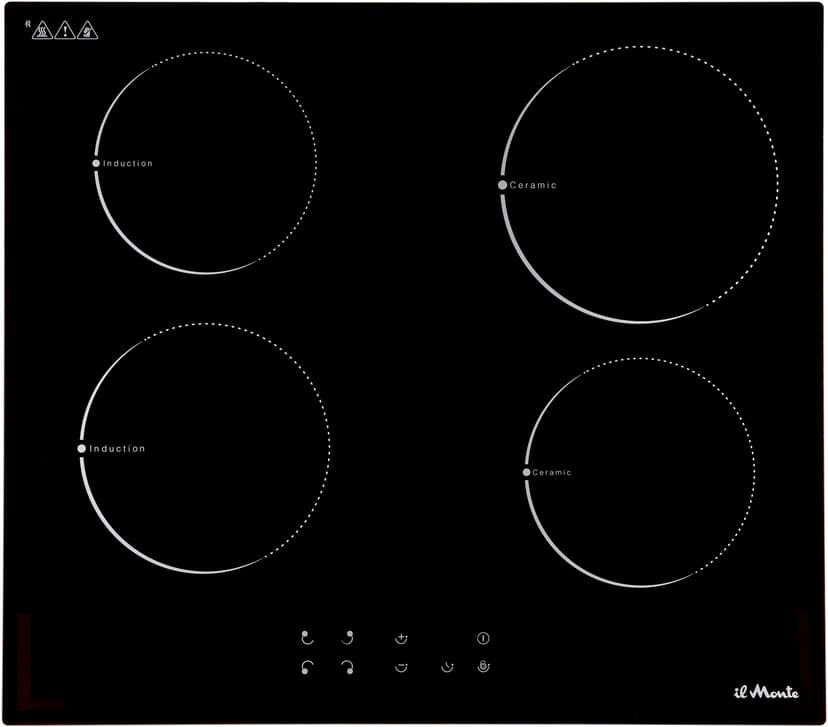 Индукционная варочная панель, Варочная панель электрическая, Комбинированные Конфорки: 2 электрические + 2 индукционные, 7000 Вт., Сенсорное управление, Таймер 99 мин., Автоотключение, Защита от детей, il Monte BH-634 BIHGC--8
