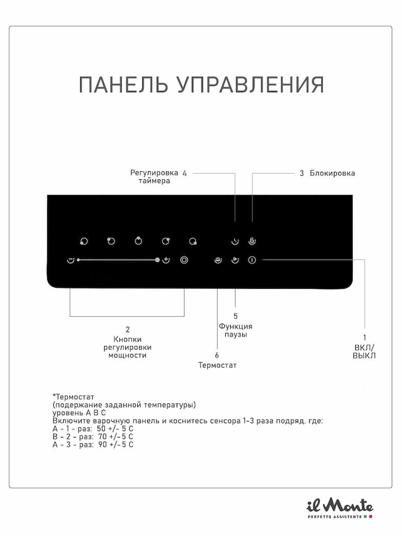 Варочная панель электрическая, встраиваемая, 90 см., 5 конфорок, 8400 Вт., Зона расширенной конфорки, Сенсорное управление, Таймер 99 мин., Автоотключения, Защита от детей, 9 режимов, il Monte BH-900-BGC--4