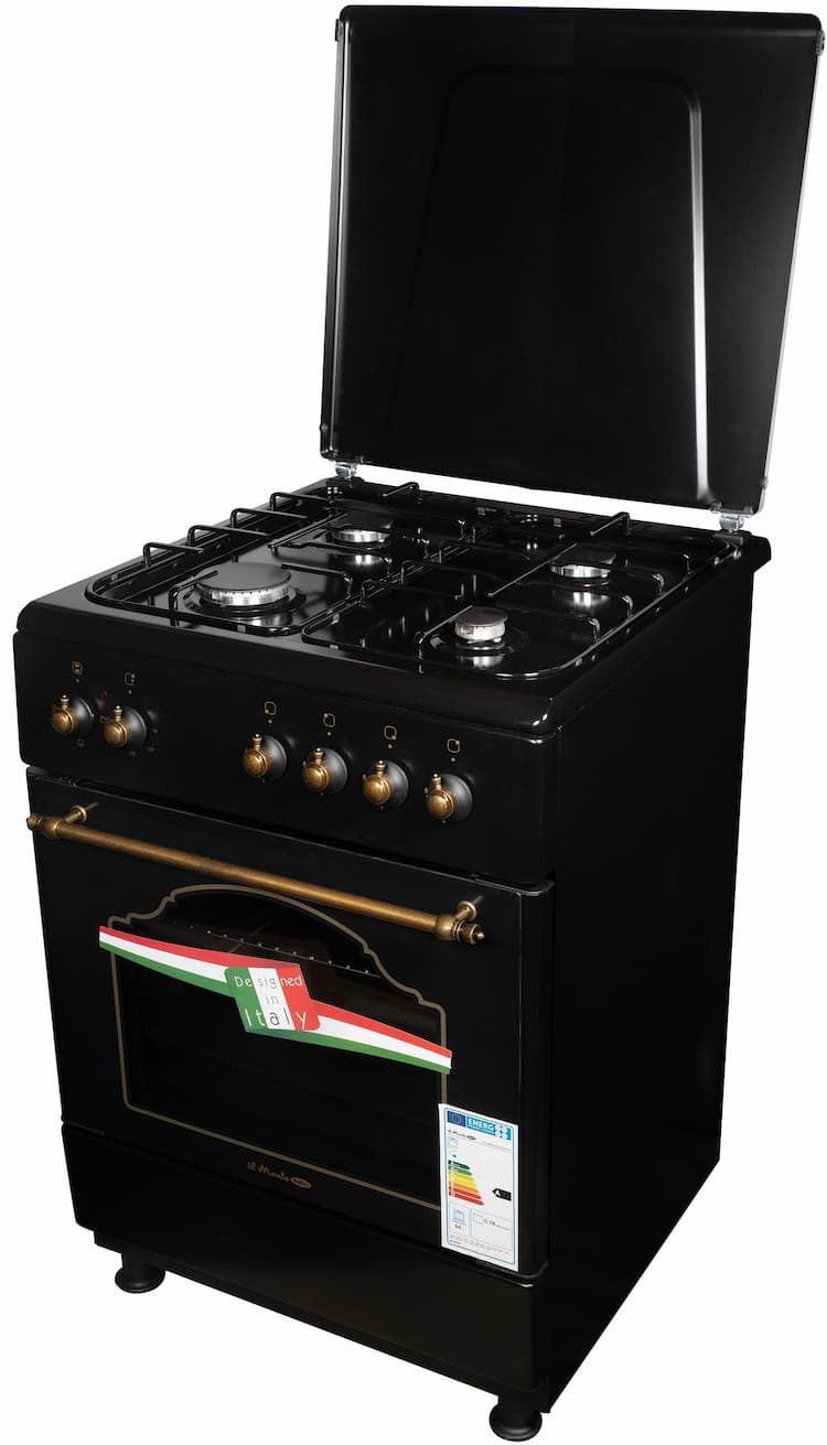 Газовая плита кухонная 60см, с электрической духовкой 64 л, Деревенский стиль Рустик il Monte FO-GE6025 BLACK RUSTICO